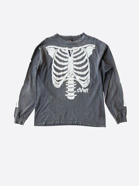 Saint Michael Vlone Washed Black Bone Graphic Longlseeve T-Shirt